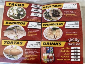 Tacos Degollado Menu