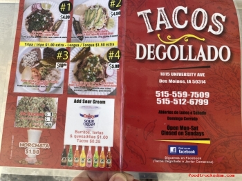 Tacos Degollado Menu